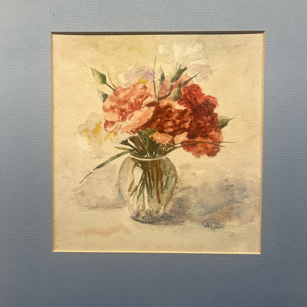 ORIGINAL hand painted Floral Watercolor Art in Blue Mat - Picture 2 of 9